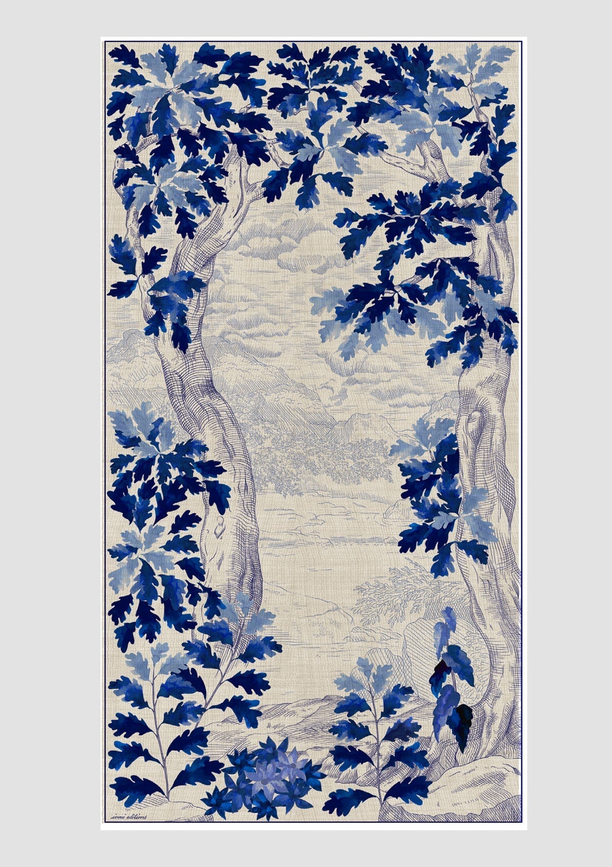 Schal aus Baumwolle & Seide mit Landschaftspoesie in Blau - Amboise Accessoires Tücher & Schals Inoui E.