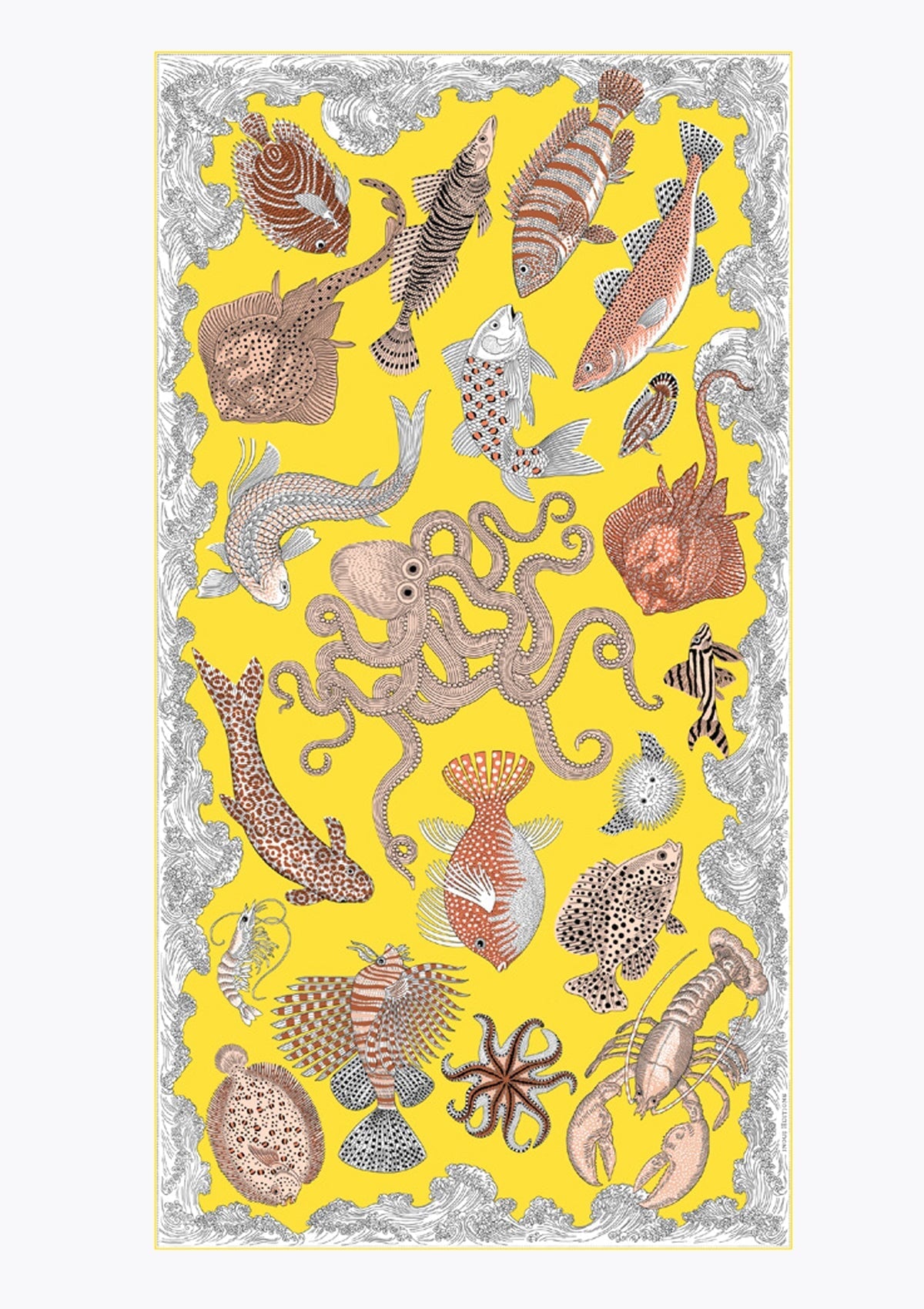 Schal aus Baumwolle & Seide mit Unterwasserwelt in Gelb - Poseidon Accessoires Tücher & Schals Inoui E.
