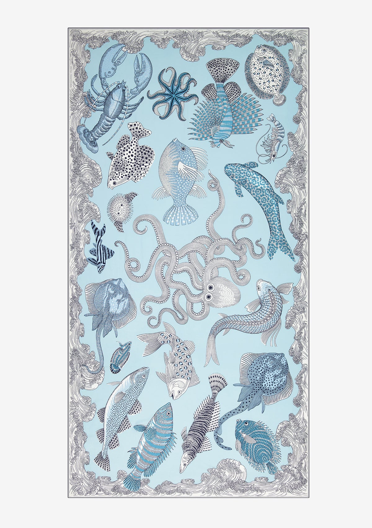 Schal aus Baumwolle & Seide mit Unterwasserwelt in Türkisblau - Poseidon Accessoires Tücher & Schals Inoui E.