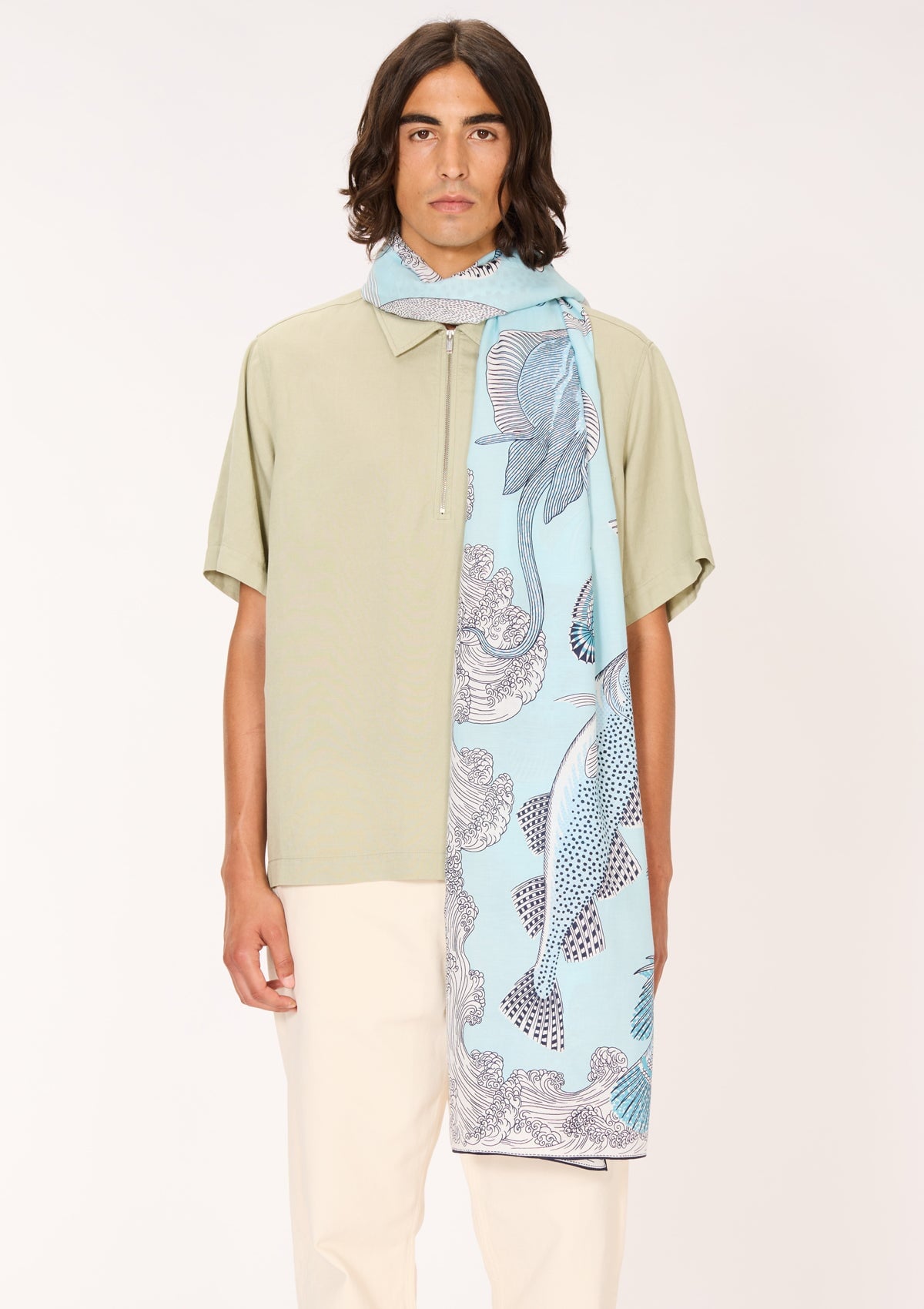 Schal aus Baumwolle & Seide mit Unterwasserwelt in Türkisblau - Poseidon Accessoires Tücher & Schals Inoui E.