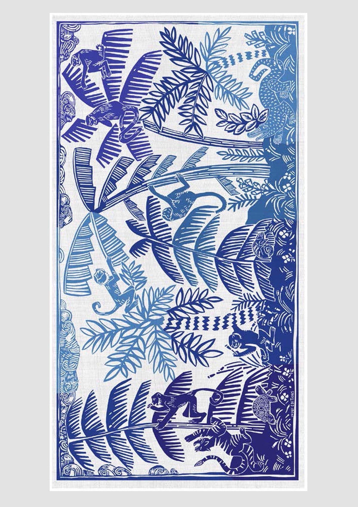 Schal aus Leinen & Baumwolle mit Palmen & Äffchen in Blau - Jungle Accessoires Tücher & Schals Inoui E.