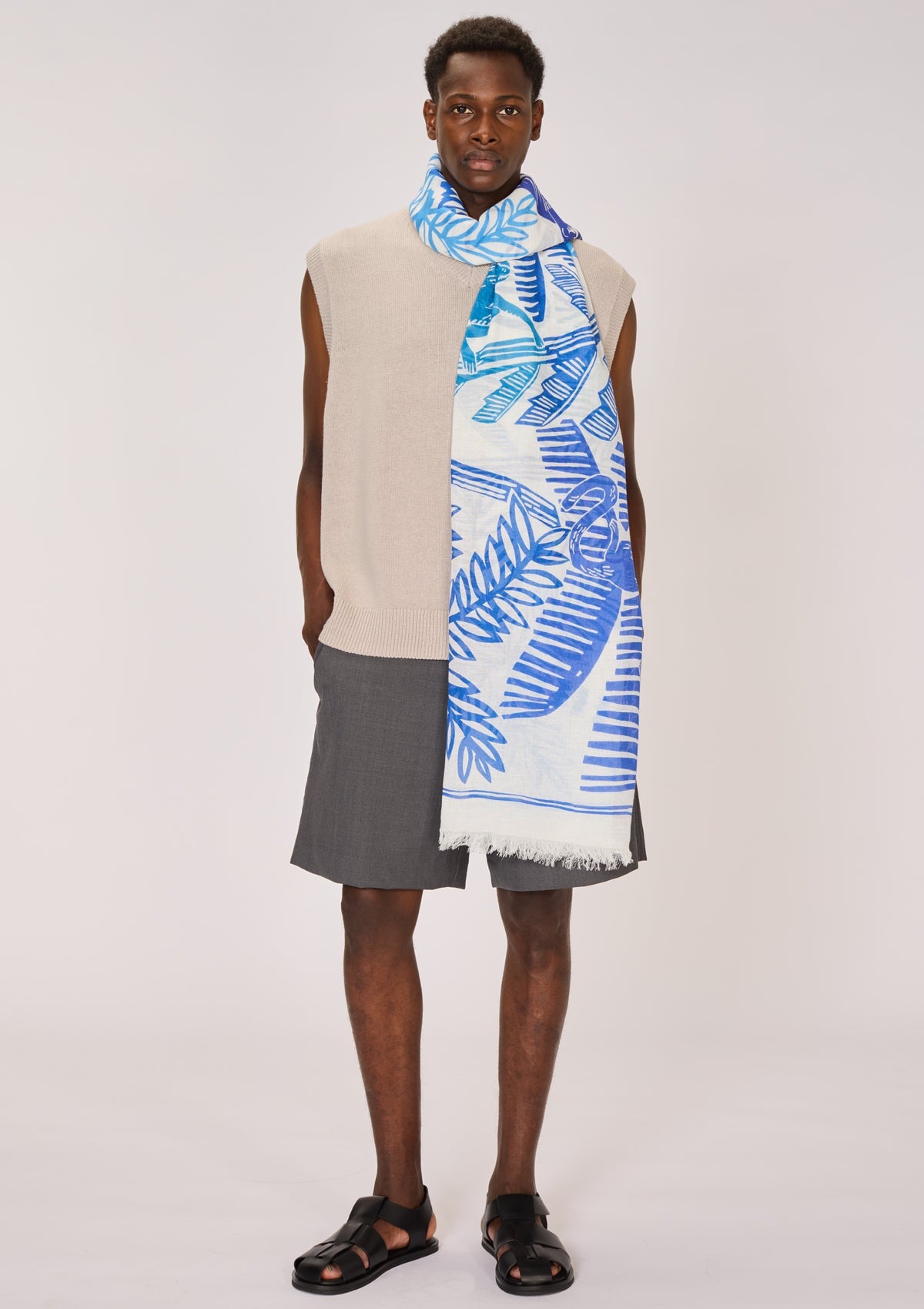Schal aus Leinen & Baumwolle mit Palmen & Äffchen in Blau - Jungle Accessoires Tücher & Schals Inoui E.