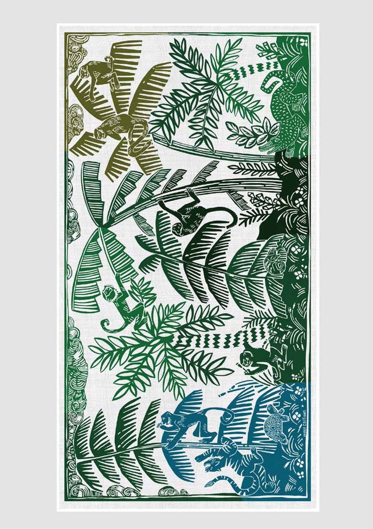 Schal aus Leinen & Baumwolle mit Palmen & Äffchen in Grün - Jungle Accessoires Tücher & Schals Inoui E.