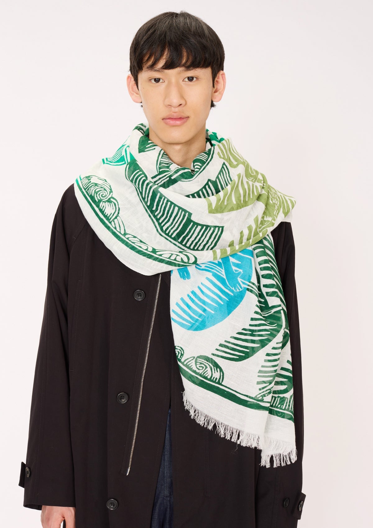 Schal aus Leinen & Baumwolle mit Palmen & Äffchen in Grün - Jungle Accessoires Tücher & Schals Inoui E.