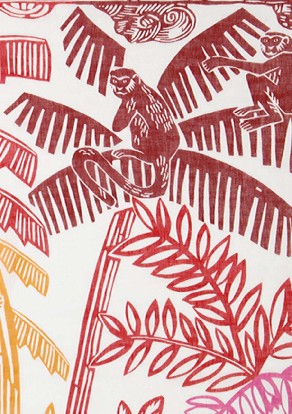 Schal aus Leinen & Baumwolle mit Palmen & Äffchen in Rot - Jungle Accessoires Tücher & Schals Inoui E.