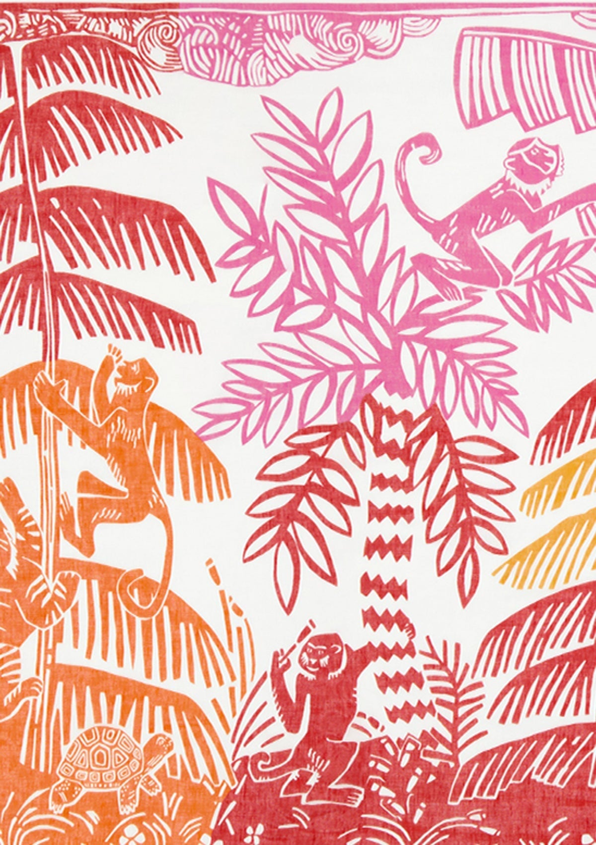 Schal aus Leinen & Baumwolle mit Palmen & Äffchen in Rot - Jungle Accessoires Tücher & Schals Inoui E.