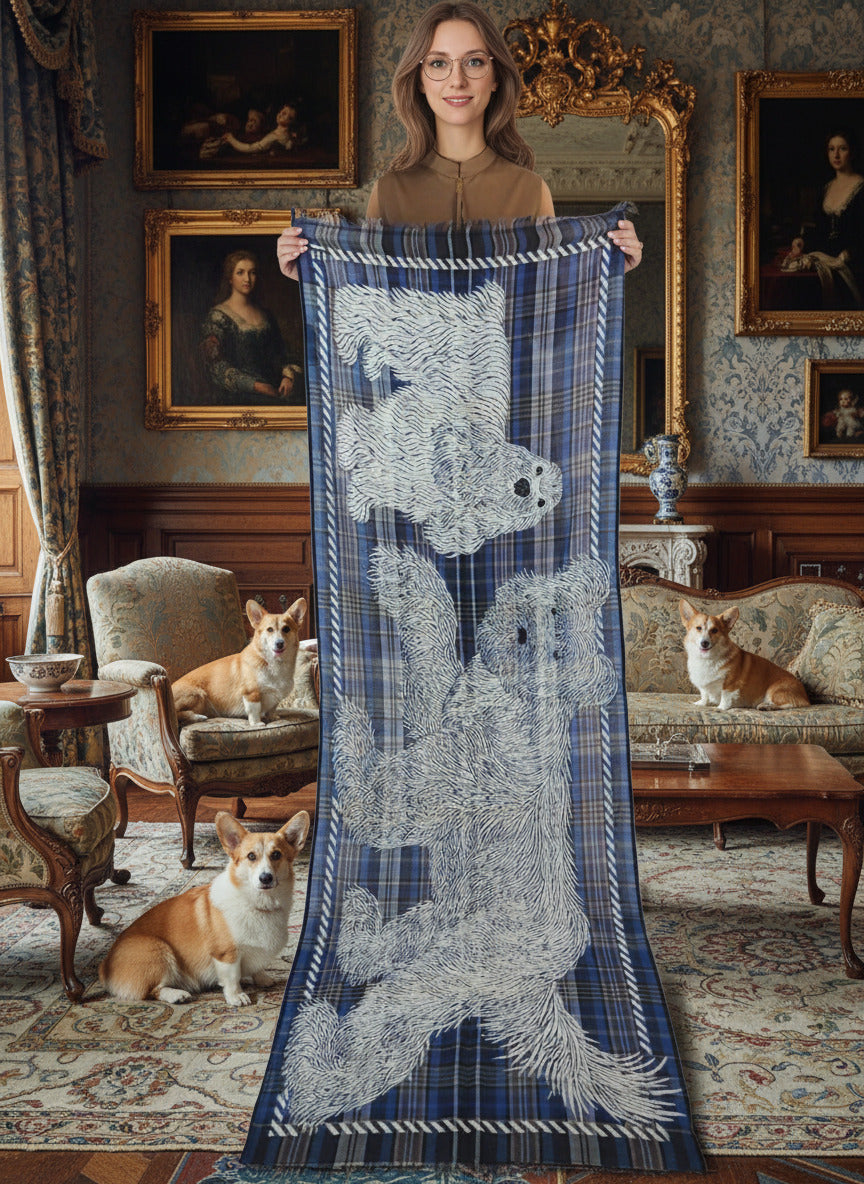 Schal aus Wolle & Baumwolle mit Hundemotiv in Blau - Freddy Damen Accessoires Tücher & Schals Inoui E.