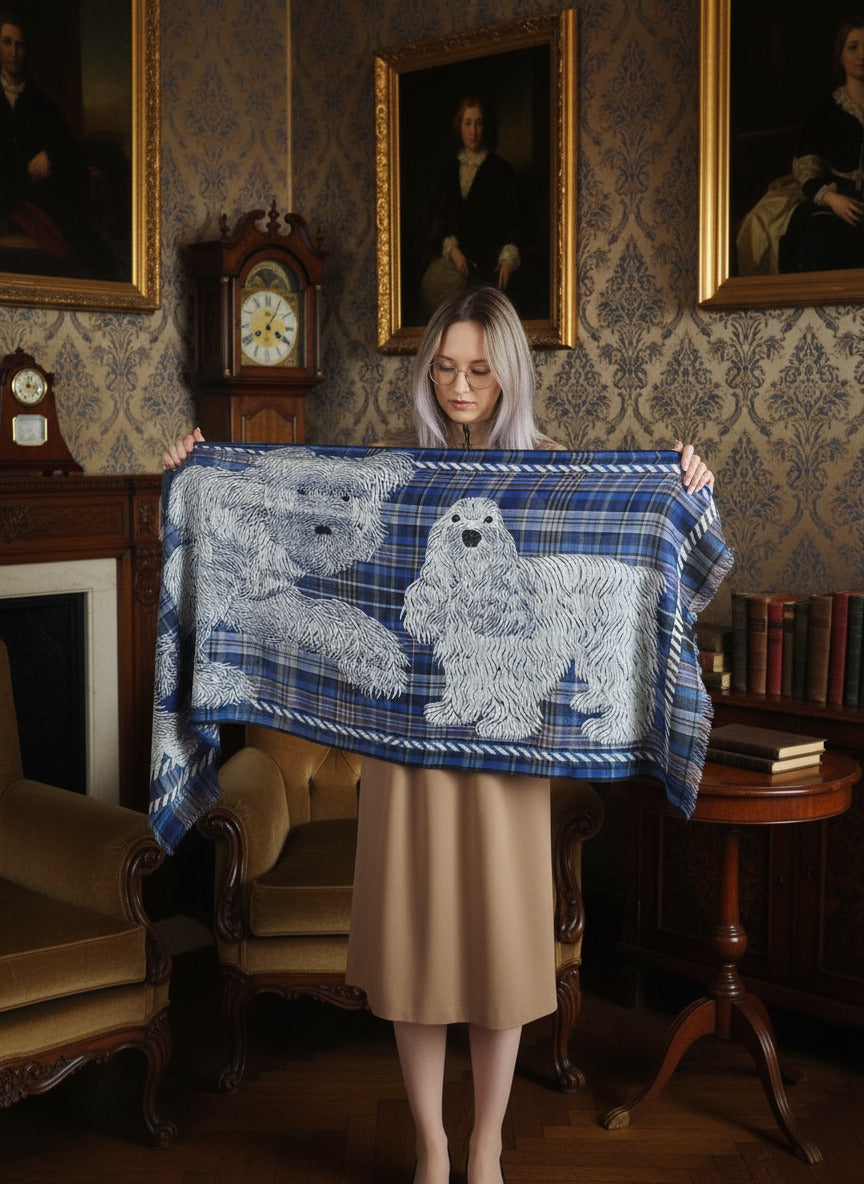 Schal aus Wolle & Baumwolle mit Hundemotiv in Blau - Freddy Damen Accessoires Tücher & Schals Inoui E.