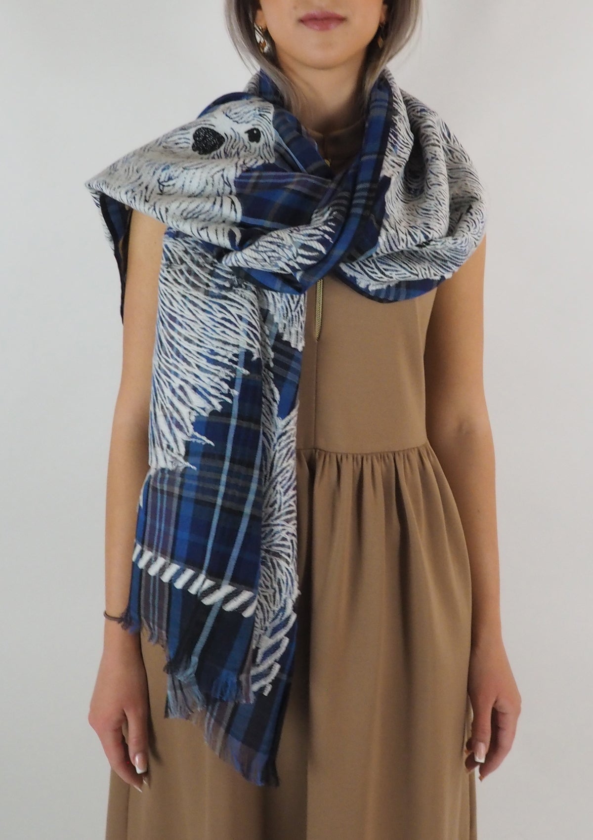 Schal aus Wolle & Baumwolle mit Hundemotiv in Blau - Freddy Damen Accessoires Tücher & Schals Inoui E.