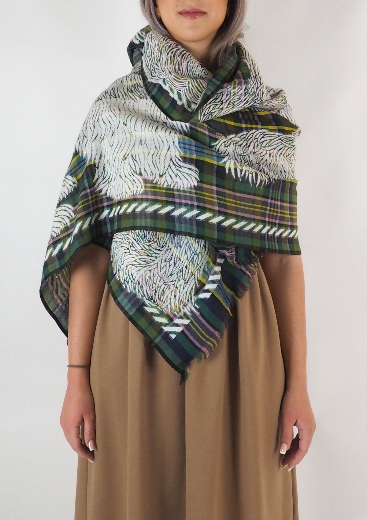 Schal aus Wolle & Baumwolle mit Hundemotiv in Khaki - Freddy Damen Accessoires Tücher & Schals Inoui E.