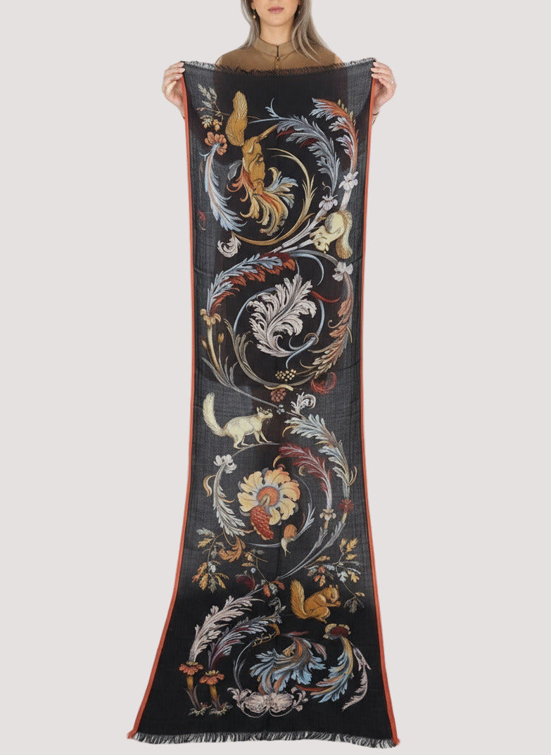 Schal aus Wolle mit Blumenmuster in Blau - Rococo Damen Accessoires Tücher & Schals Inoui E.