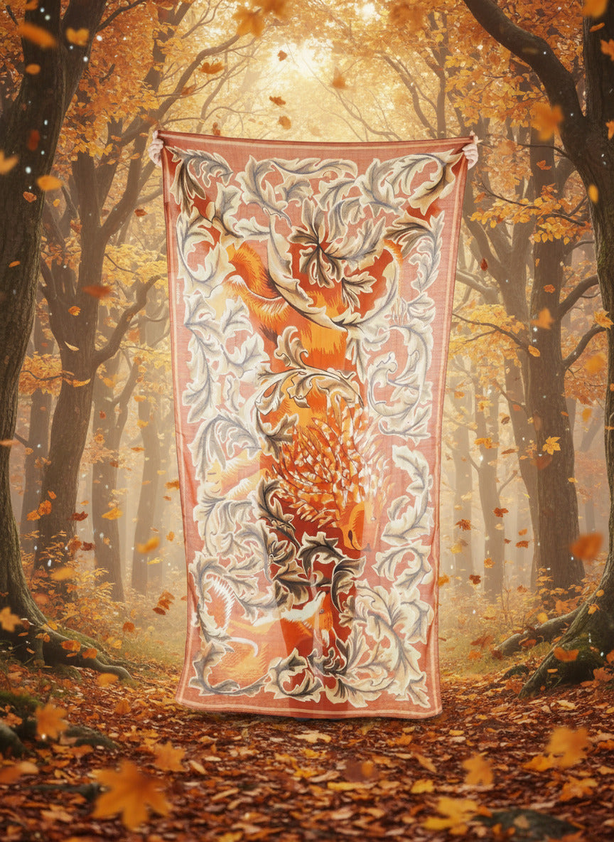 Schal aus Wolle mit einem Löwen & Fuchs in Orange - Leonard Damen Accessoires Tücher & Schals Inoui E.