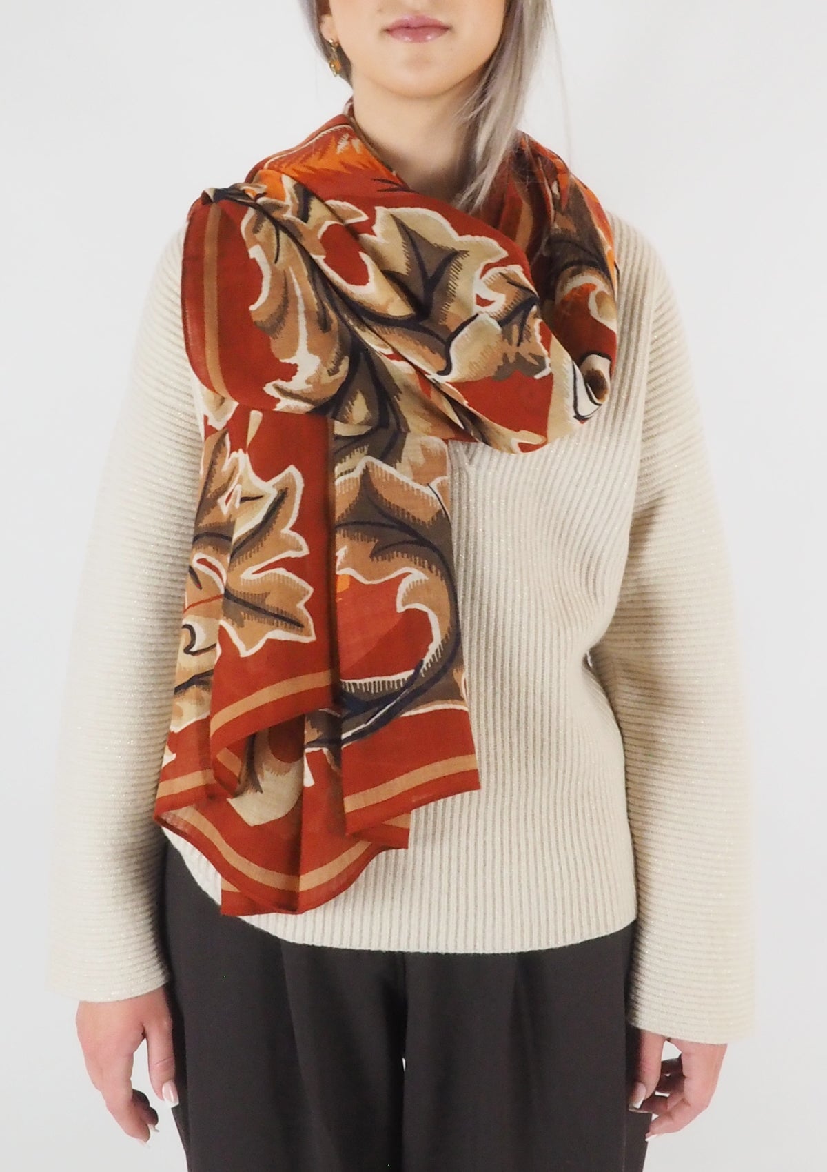 Schal aus Wolle mit einem Löwen & Fuchs in Orange - Leonard Damen Accessoires Tücher & Schals Inoui E.