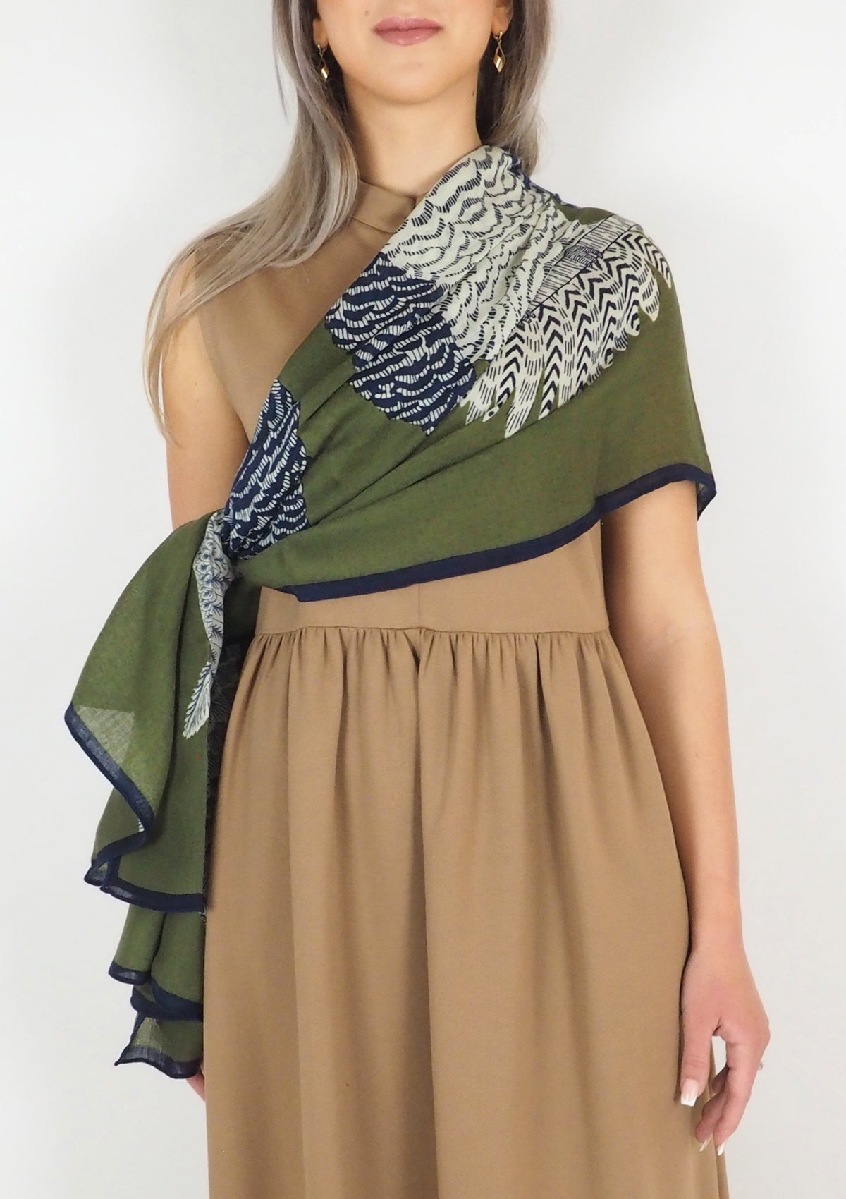 Schal aus Wolle mit Eulen & Katzen in Grün - Chouette Damen Accessoires Tücher & Schals Inoui E.