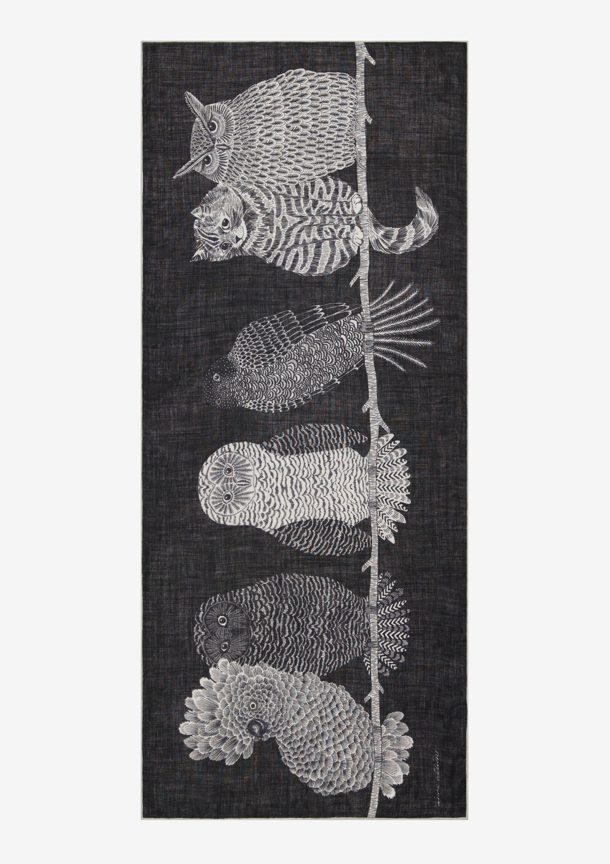 Schal aus Wolle mit Eulen & Katzen in Schwarz - Chouette Damen Accessoires Tücher & Schals Inoui E.