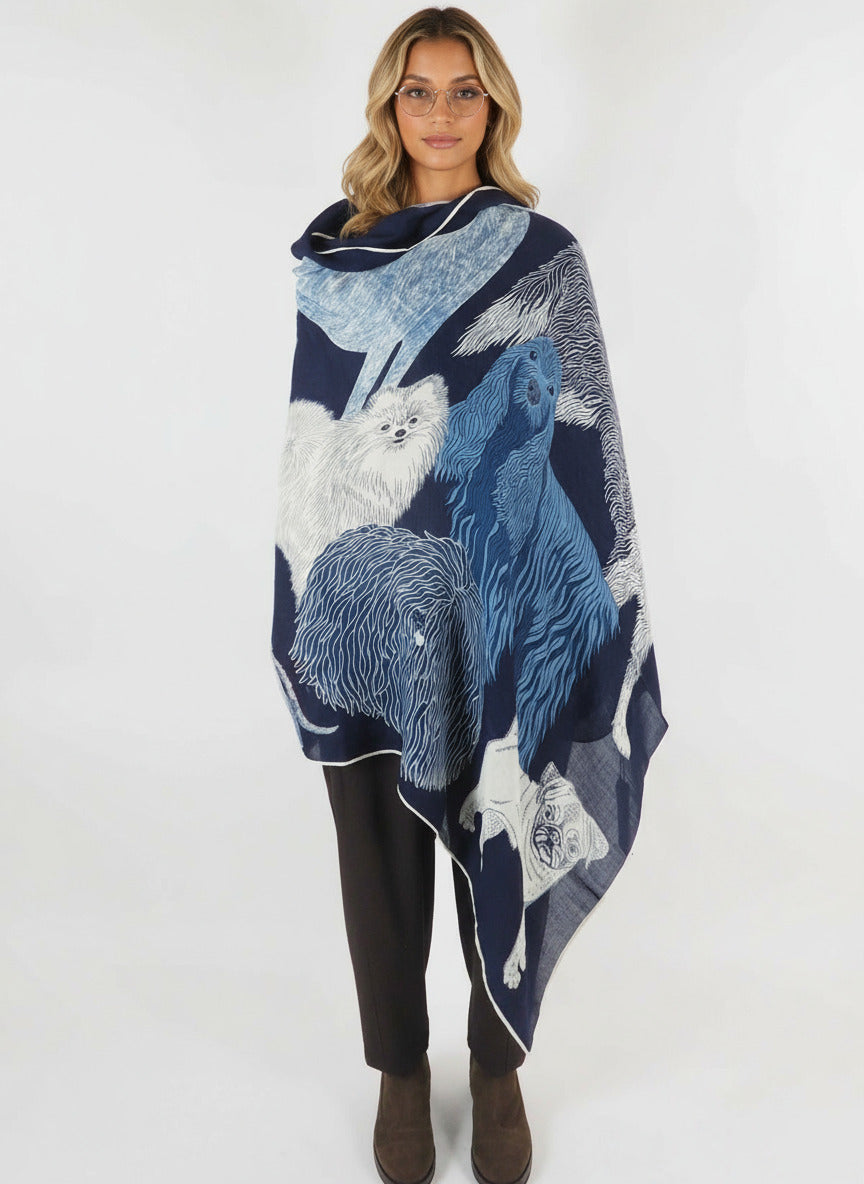 Schal aus Wolle mit Hundemotiv in Blau - Toutou Damen Accessoires Tücher & Schals Inoui E.