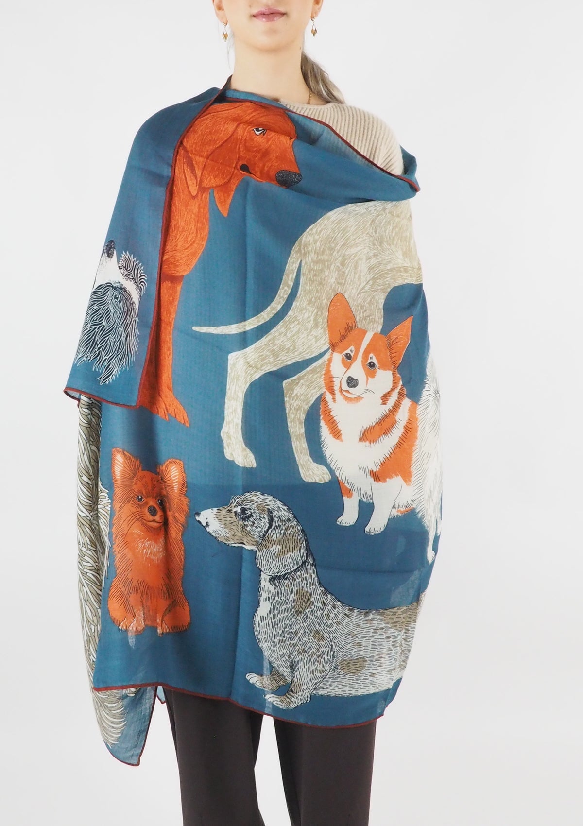 Schal aus Wolle mit Hundemotiv in Dunkelblau - Toutou Damen Accessoires Tücher & Schals Inoui E.