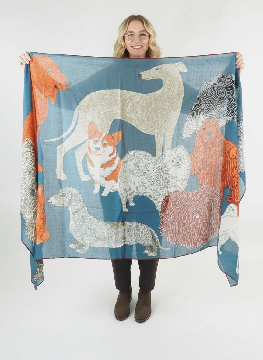 Schal aus Wolle mit Hundemotiv in Dunkelblau - Toutou Damen Accessoires Tücher & Schals Inoui E.