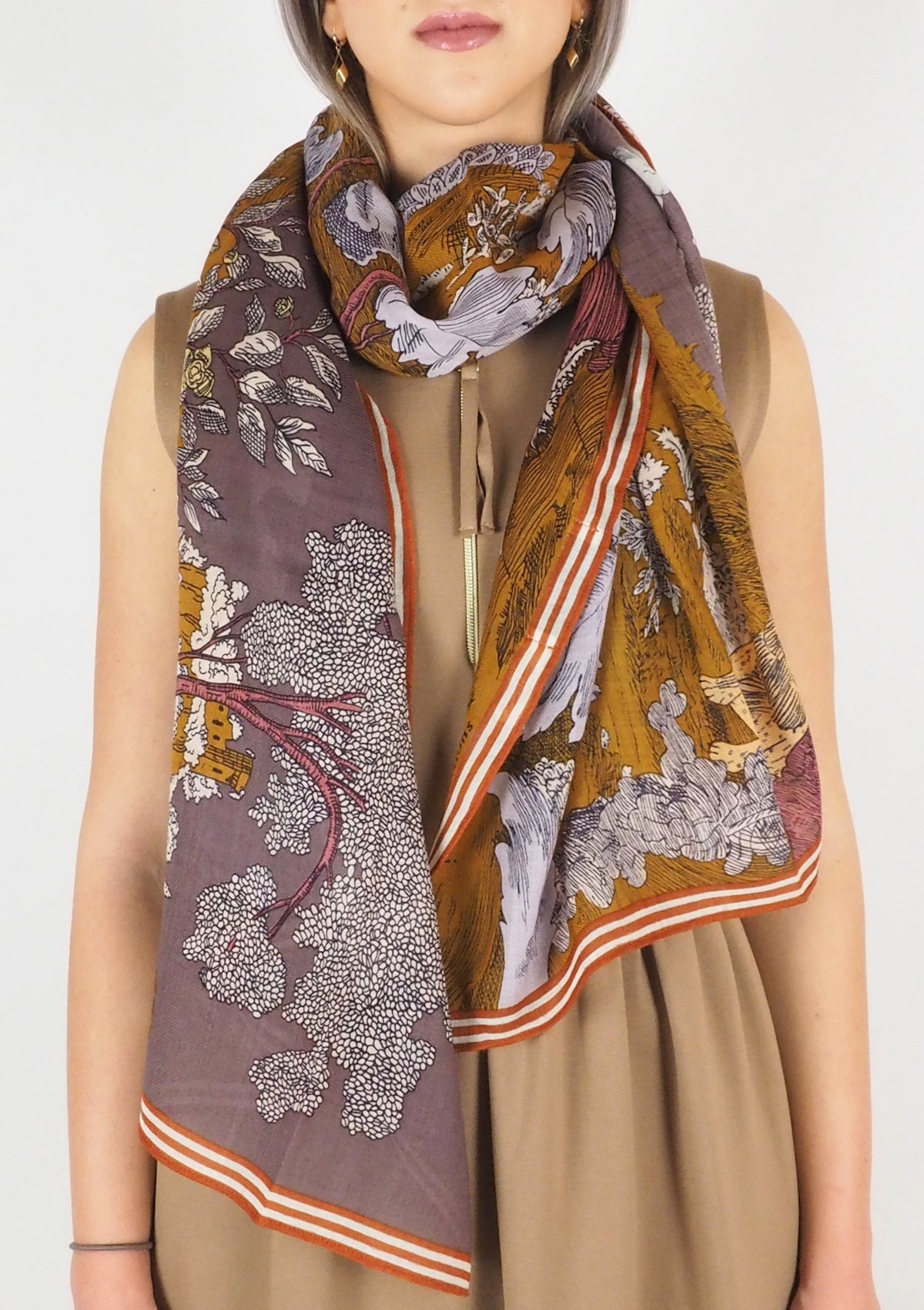 Schal aus Wolle mit Landschaftmotiv in Lila - Histoire Damen Accessoires Tücher & Schals Inoui E.