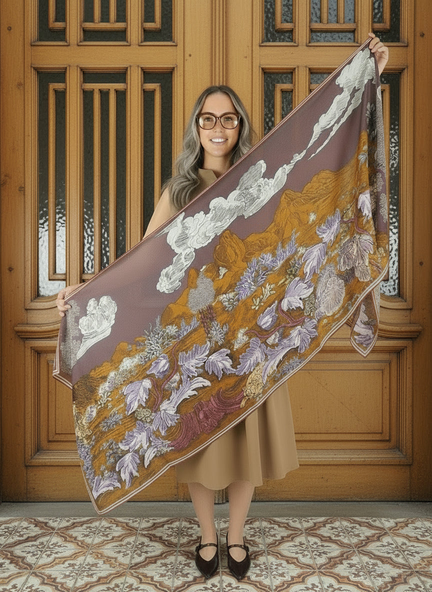 Schal aus Wolle mit Landschaftmotiv in Lila - Histoire Damen Accessoires Tücher & Schals Inoui E.