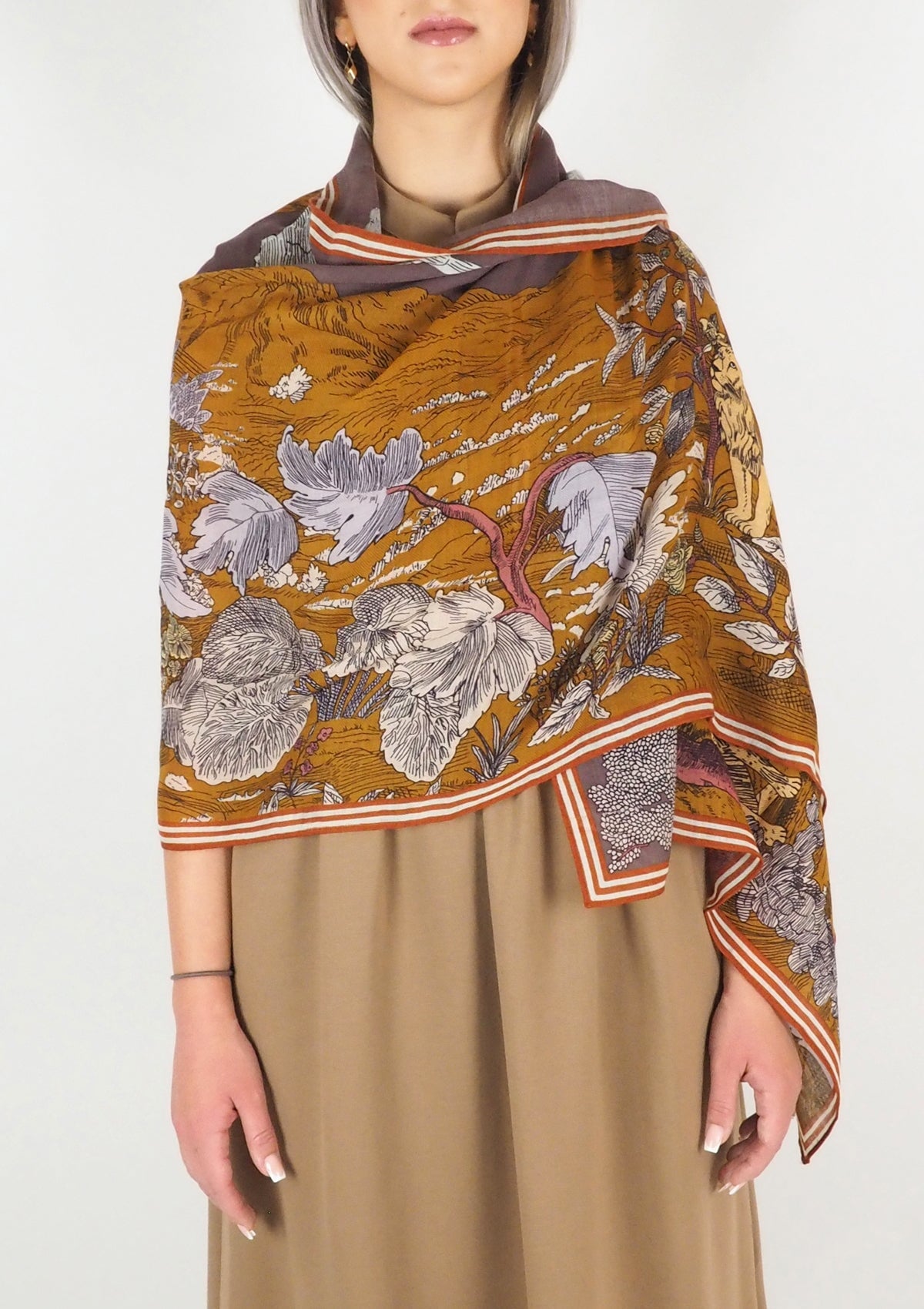 Schal aus Wolle mit Landschaftmotiv in Lila - Histoire Damen Accessoires Tücher & Schals Inoui E.