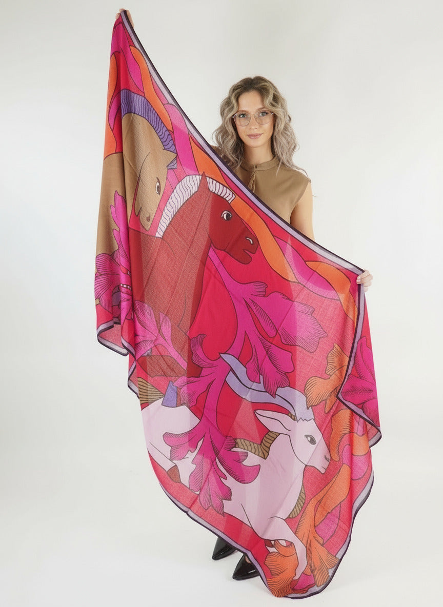 Schal aus Wolle mit Pferdemotiv in Rot - Cavale Damen Accessoires Tücher & Schals Inoui E.