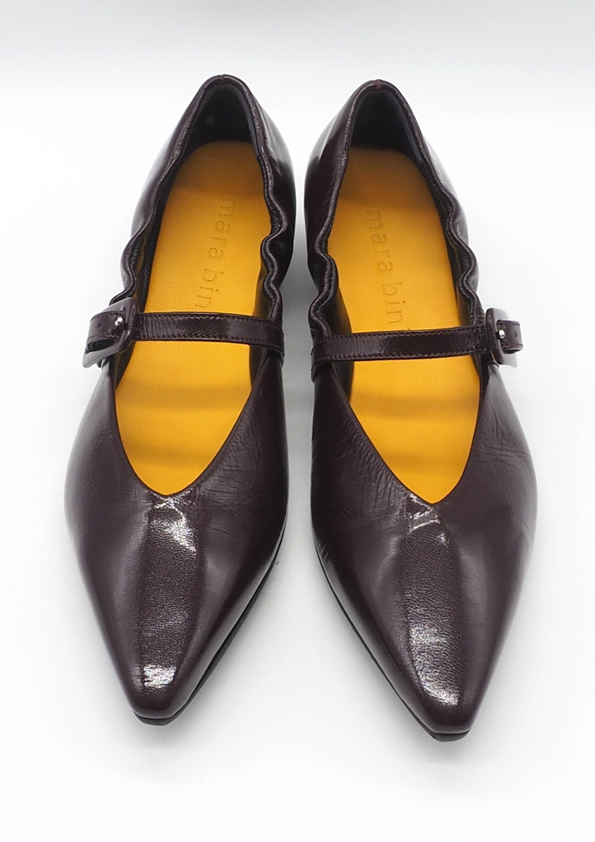 Schlanker Ballerina in Knautschlack mit Ristspange in Burgunder - 2 cm Damen Ballerinas Mara Bini