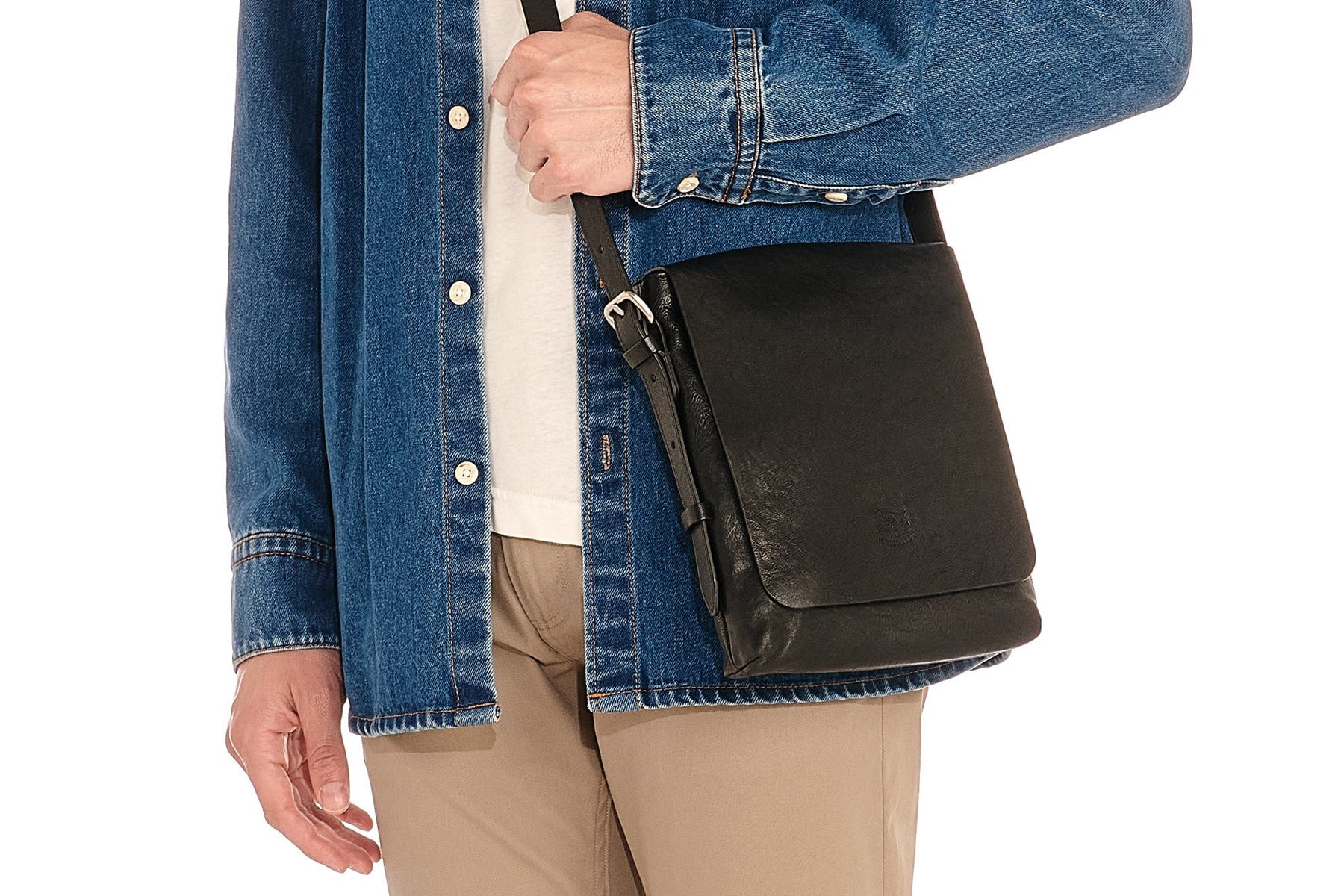 Sportliche Crossbodytasche mit verstellbaren Riemen aus schwarzem Naturleder - Brolio Taschen Crossbody & Schultertasche Il Bisonte