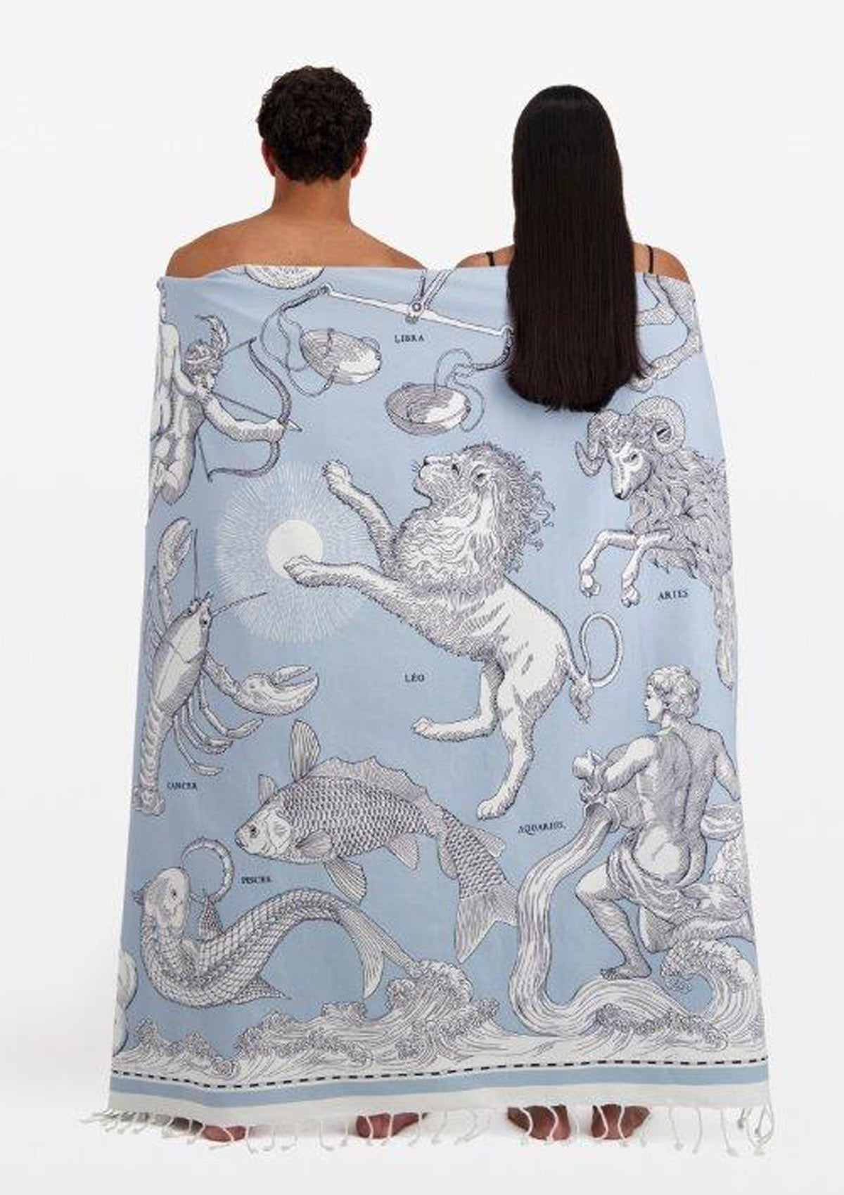 Strandtuch aus Baumwolle in Hellblau - Astrologie Accessoires Tücher & Schals Inoui E.