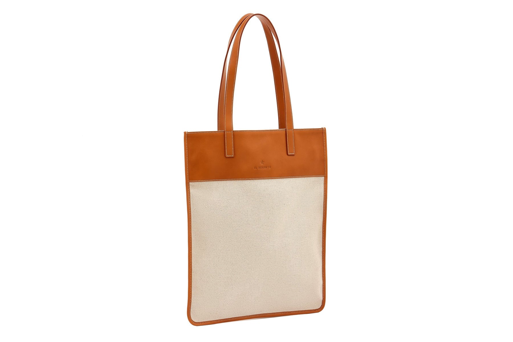 Tote-Bag aus Canvas & Leder in Natural & Caramel Taschen Tote-Bag Il Bisonte