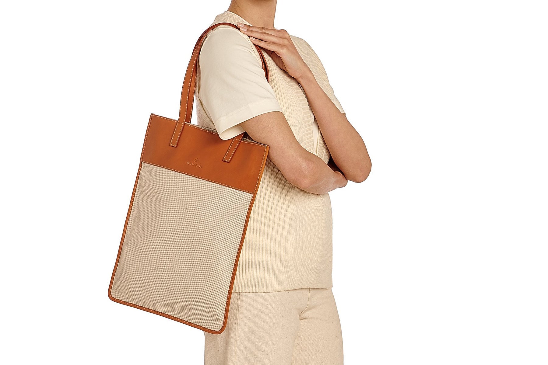 Tote-Bag aus Canvas & Leder in Natural & Caramel Taschen Tote-Bag Il Bisonte