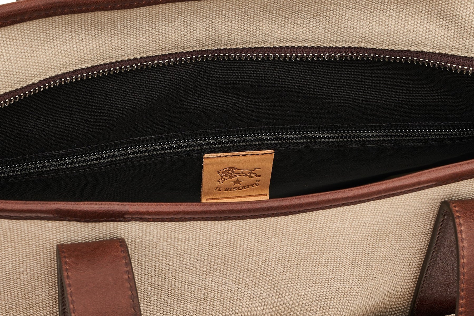 Tote-Bag aus Canvas & Leder in Sand & Dunkelbraun - Jacopo Taschen Tote-Bag Il Bisonte