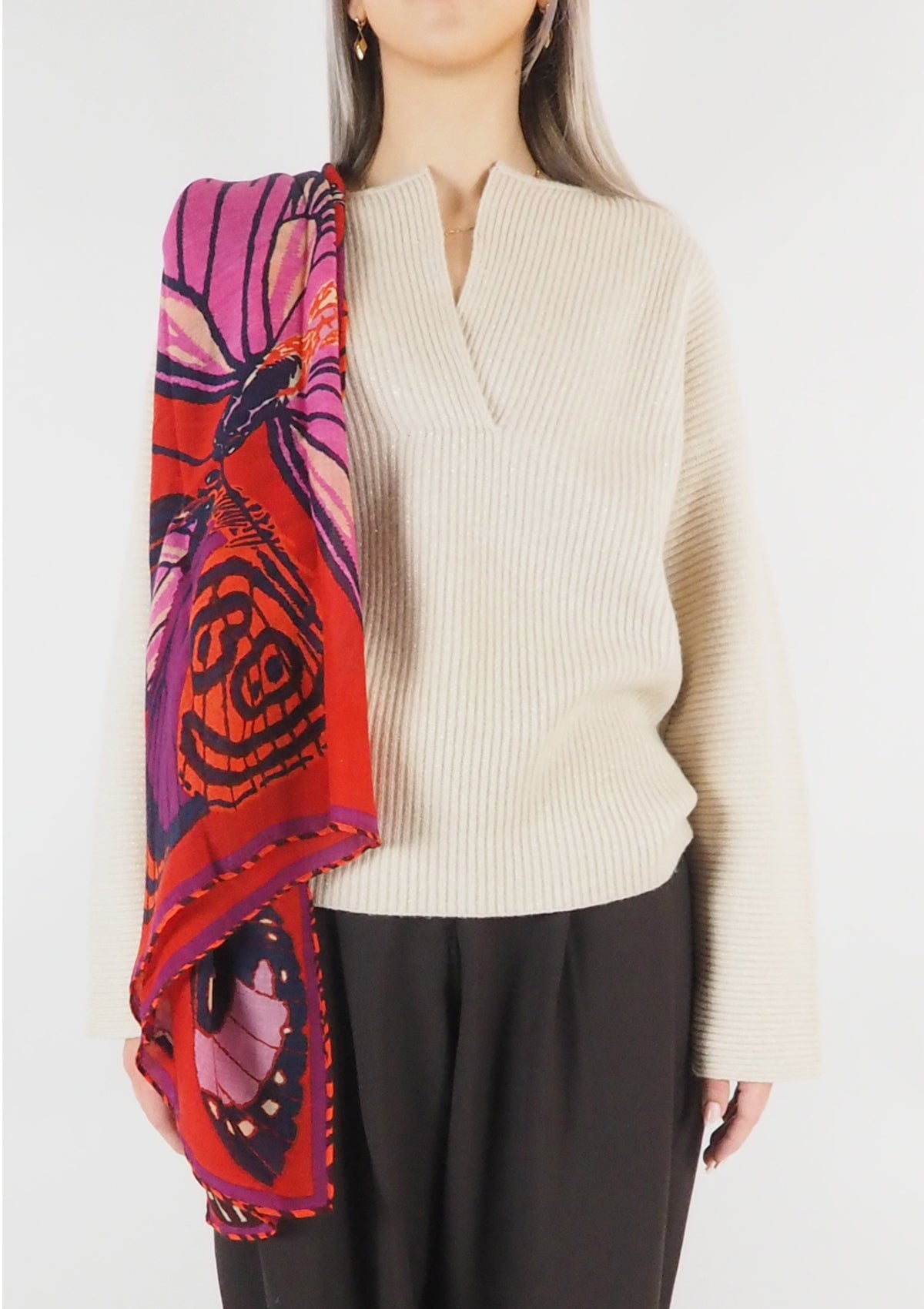 Tuch aus Wolle mit Schmetterlingen in Rot - Papillions Damen Accessoires Tücher & Schals Inoui E.