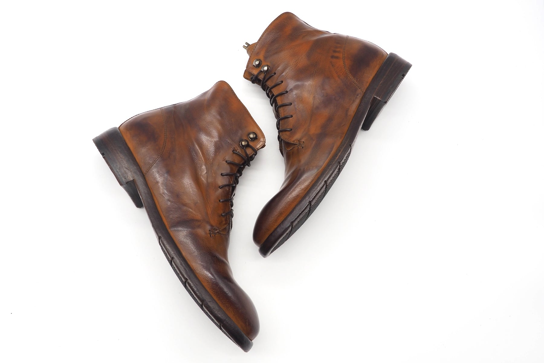 Von Hand gefertigte Herren Schnürstiefelette aus Leder in Cognac mit Zipp Herren Stiefeletten Lemargo