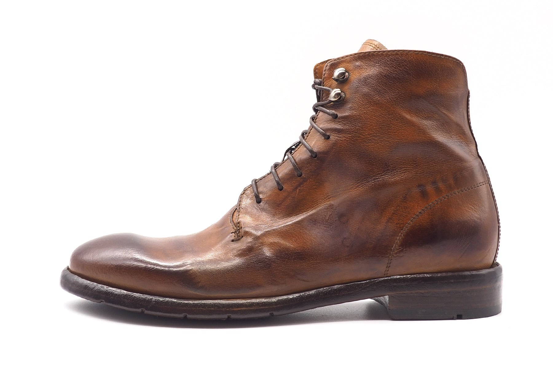 Von Hand gefertigte Herren Schnürstiefelette aus Leder in Cognac mit Zipp Herren Stiefeletten Lemargo