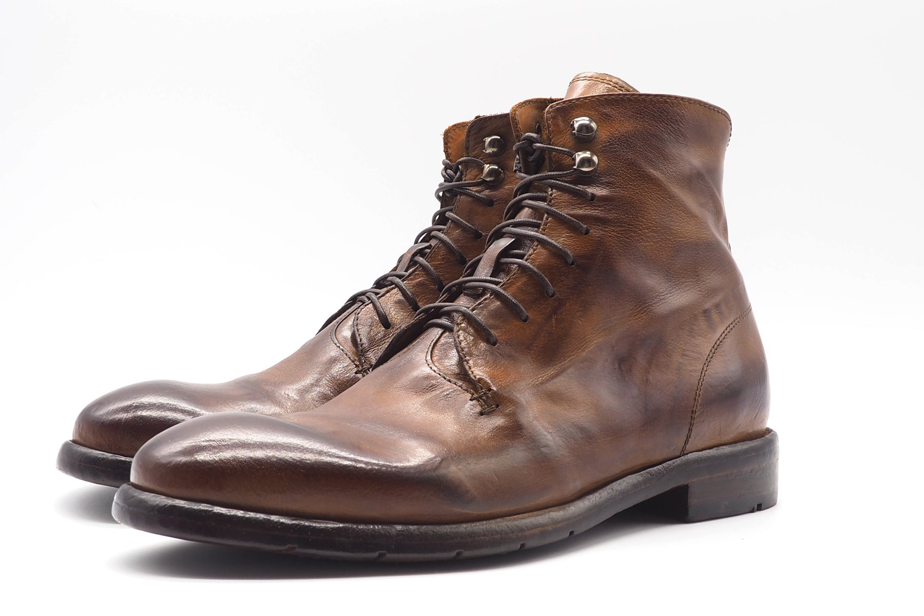 Von Hand gefertigte Herren Schnürstiefelette aus Leder in Cognac mit Zipp Herren Stiefeletten Lemargo