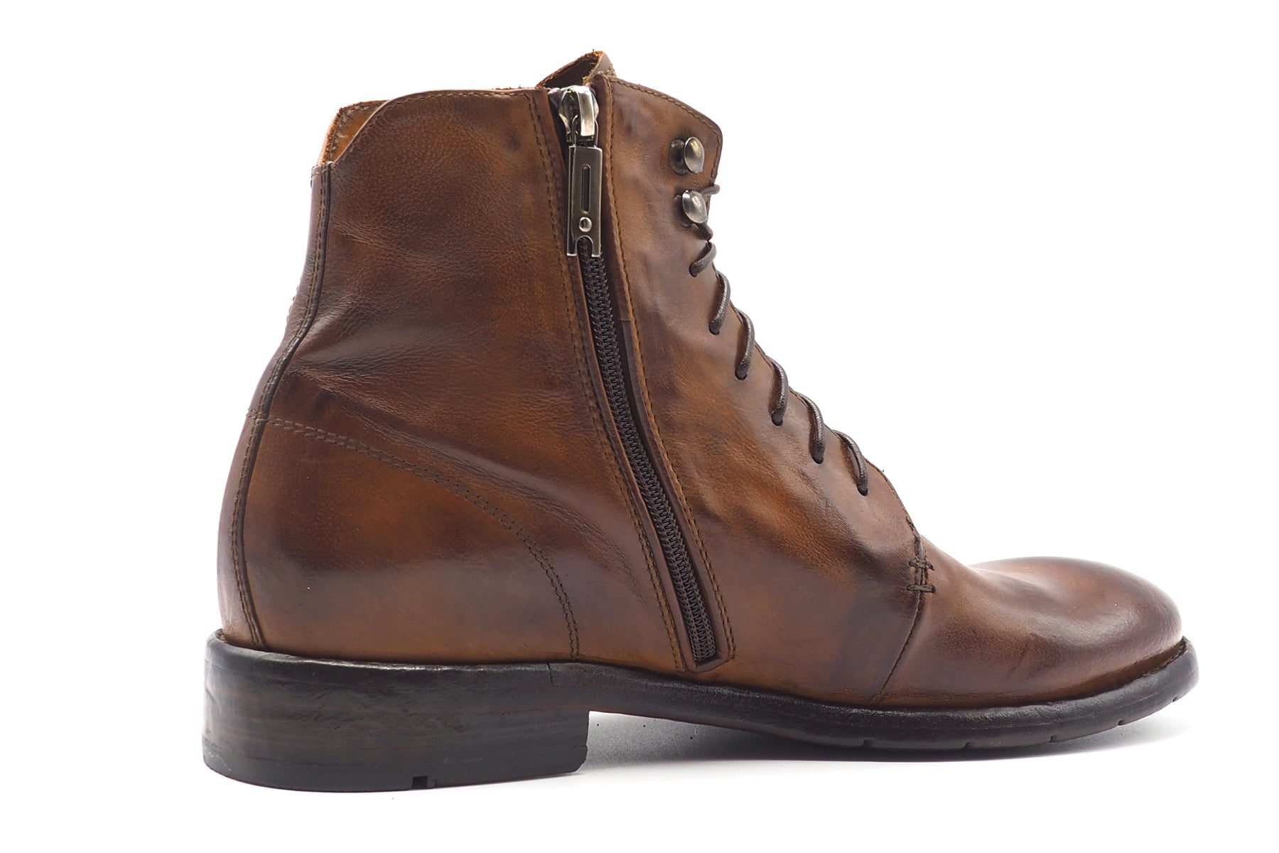 Von Hand gefertigte Herren Schnürstiefelette aus Leder in Cognac mit Zipp Herren Stiefeletten Lemargo