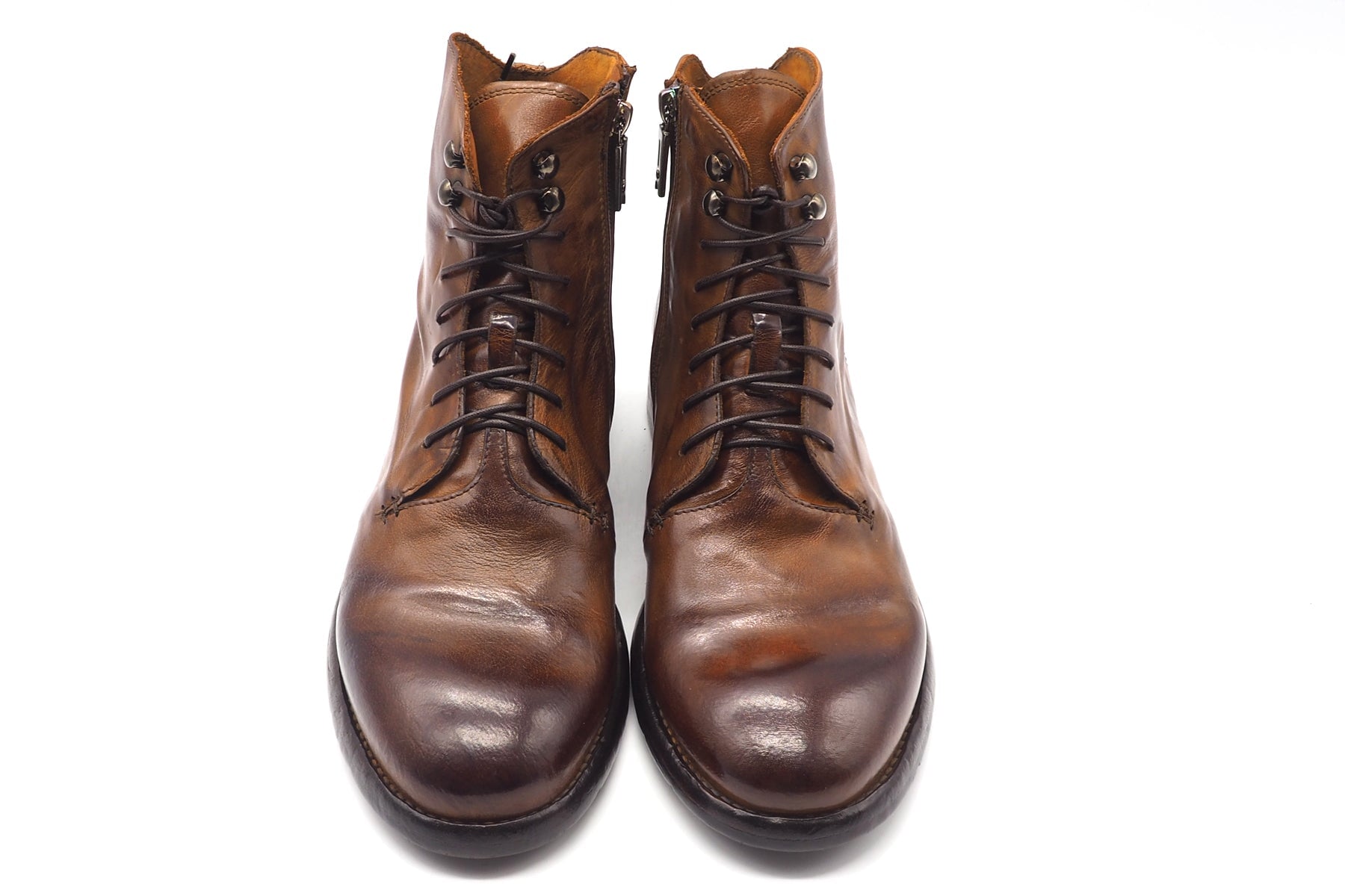 Von Hand gefertigte Herren Schnürstiefelette aus Leder in Cognac mit Zipp Herren Stiefeletten Lemargo