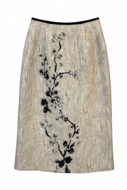 Wadenlanger Damenrock aus Mischfaser in Weiß mit Jacquard-Blütenmuster Damen Rock Psophia