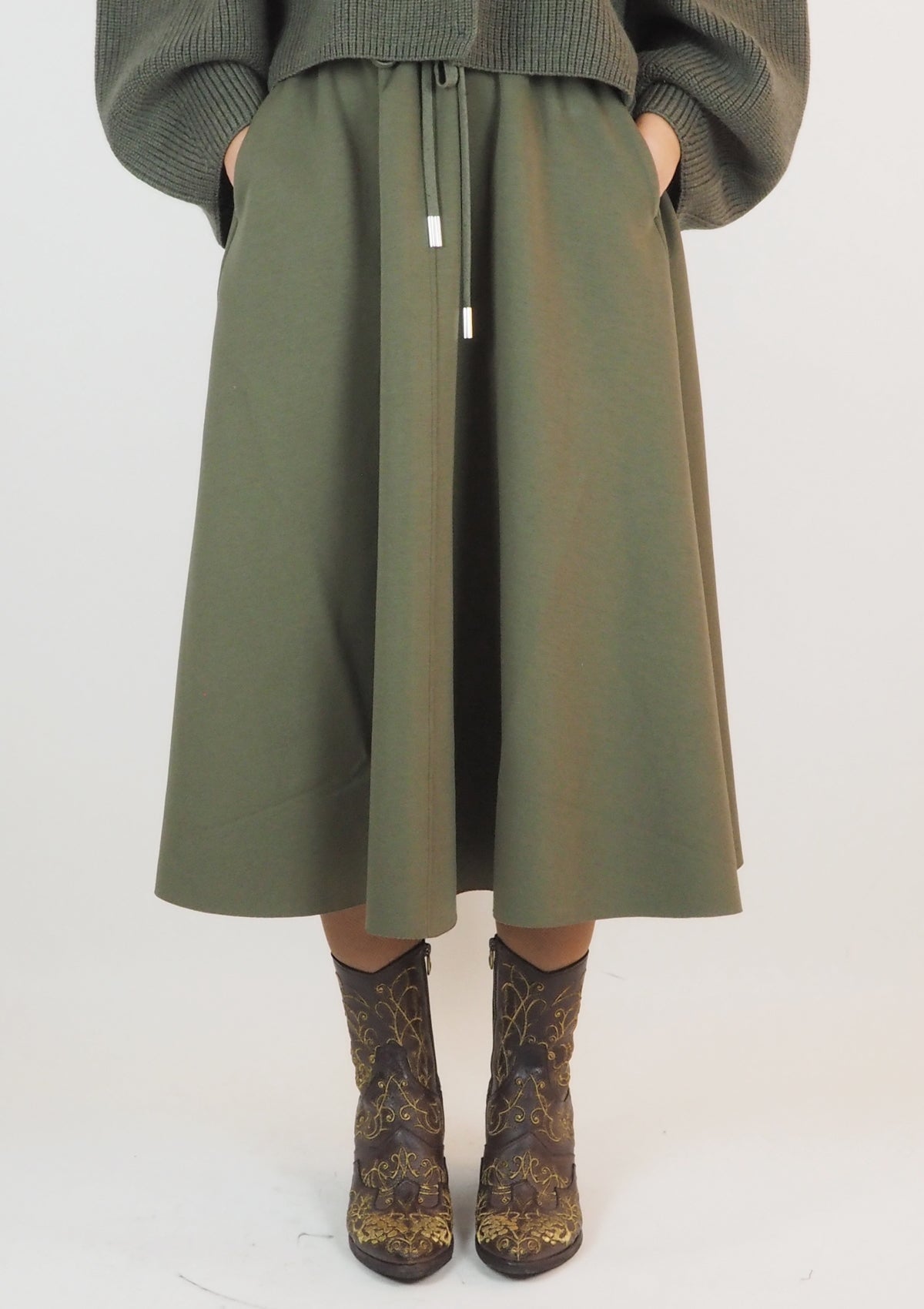 Wadenlanger Damenrock aus Polyester & Viskose in Kaki Damen Rock Psophia