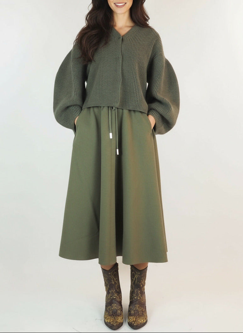 Wadenlanger Damenrock aus Polyester & Viskose in Kaki Damen Rock Psophia