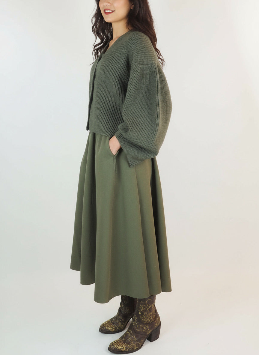 Wadenlanger Damenrock aus Polyester & Viskose in Kaki Damen Rock Psophia