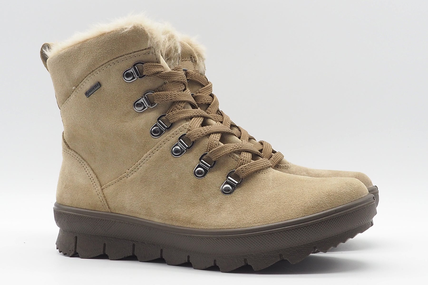 Wasserdichter Damen Schnürboot aus Velours in Beige mit Flauschfutter - Gore tex Damen Schnürboots Legero