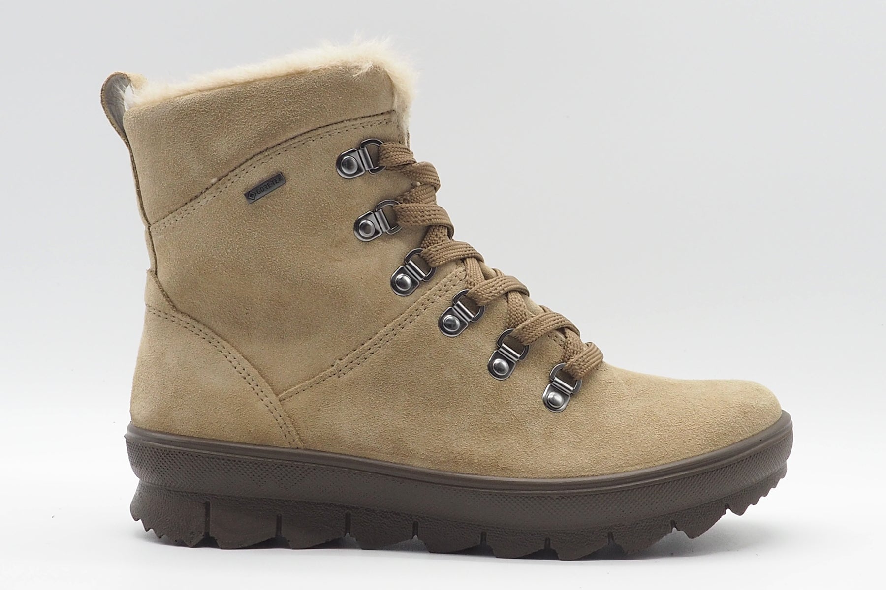 Wasserdichter Damen Schnürboot aus Velours in Beige mit Flauschfutter - Gore tex Damen Schnürboots Legero
