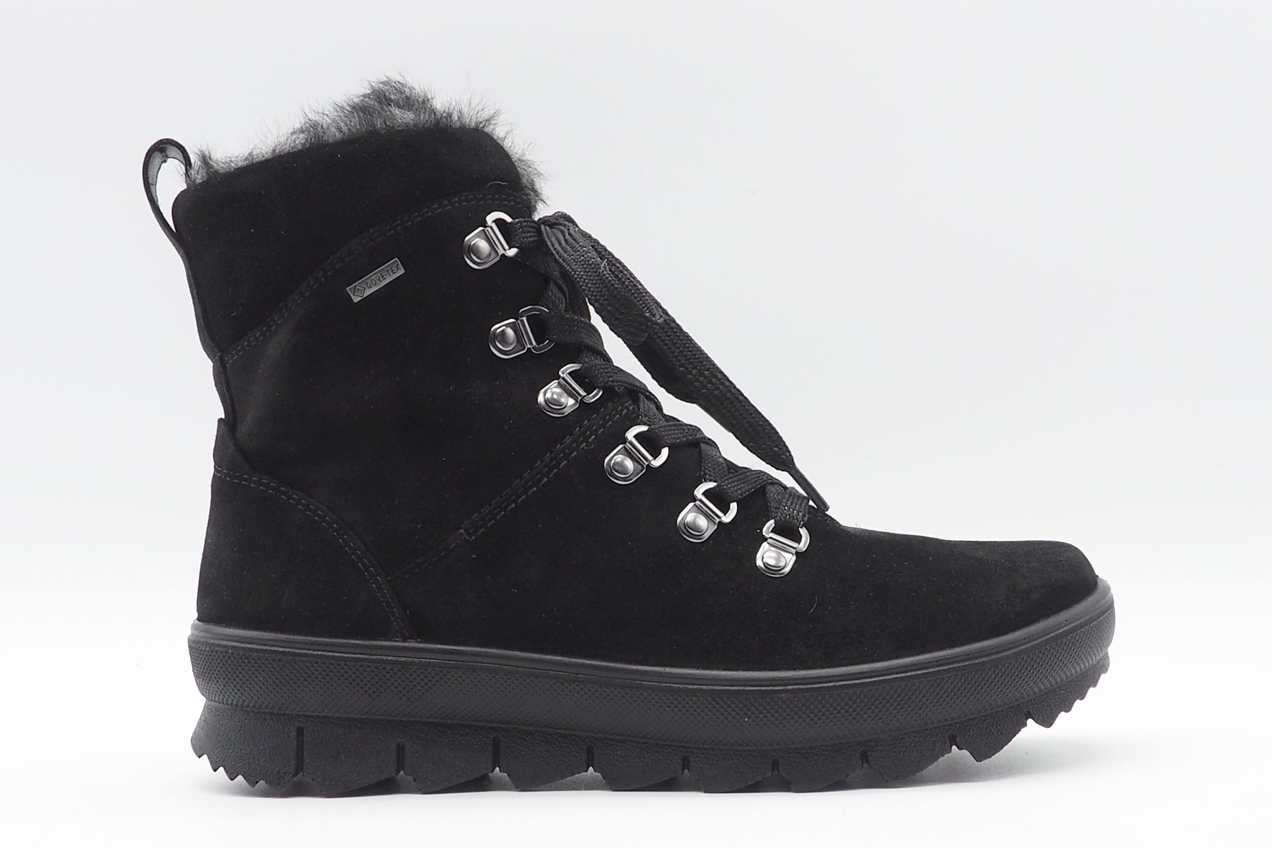 Wasserdichter Damen Schnürboot aus Velours in Schwarz mit Flauschfutter - Gore tex Damen Schnürboots Legero