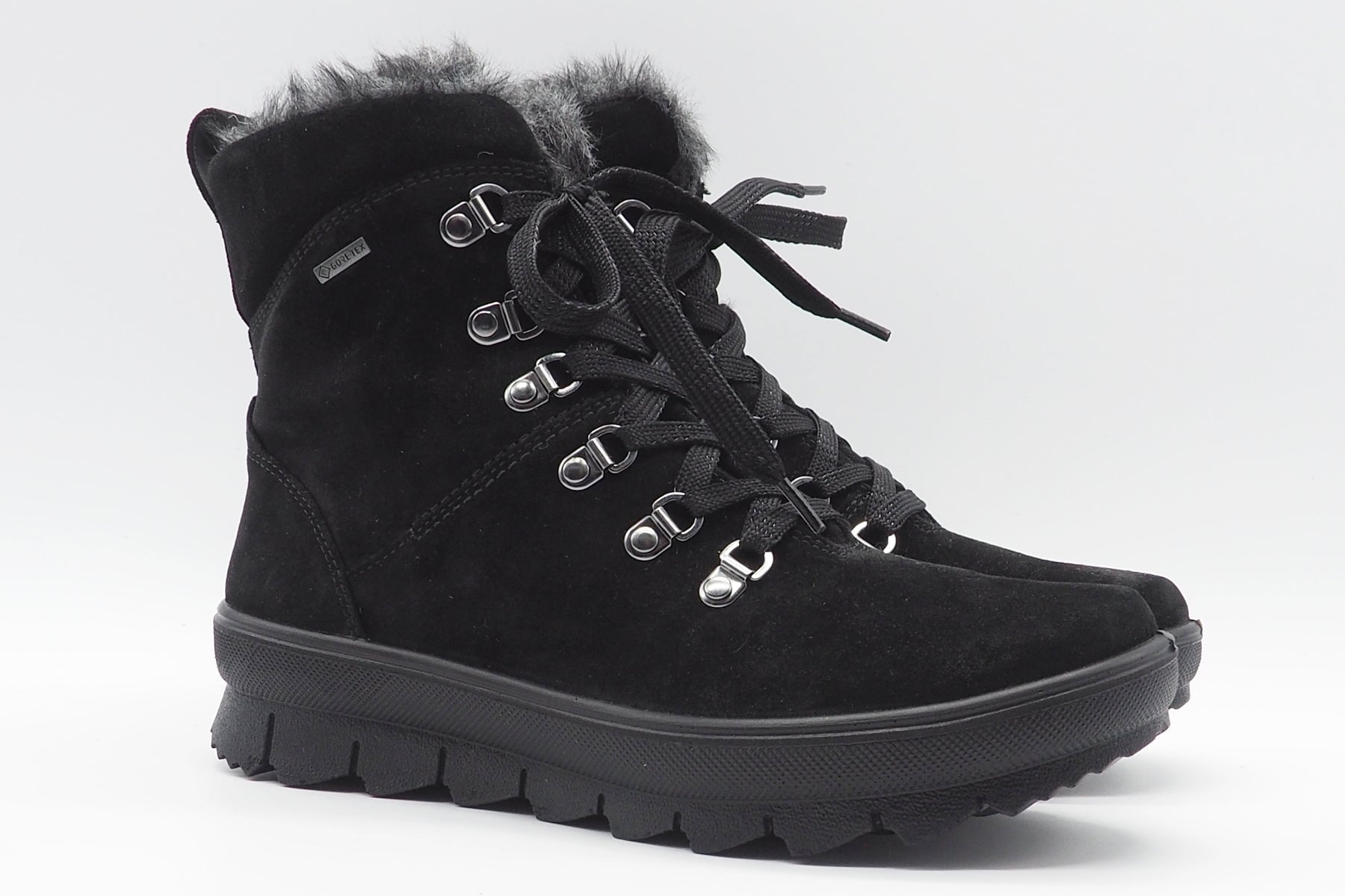 Wasserdichter Damen Schnürboot aus Velours in Schwarz mit Flauschfutter - Gore tex Damen Schnürboots Legero