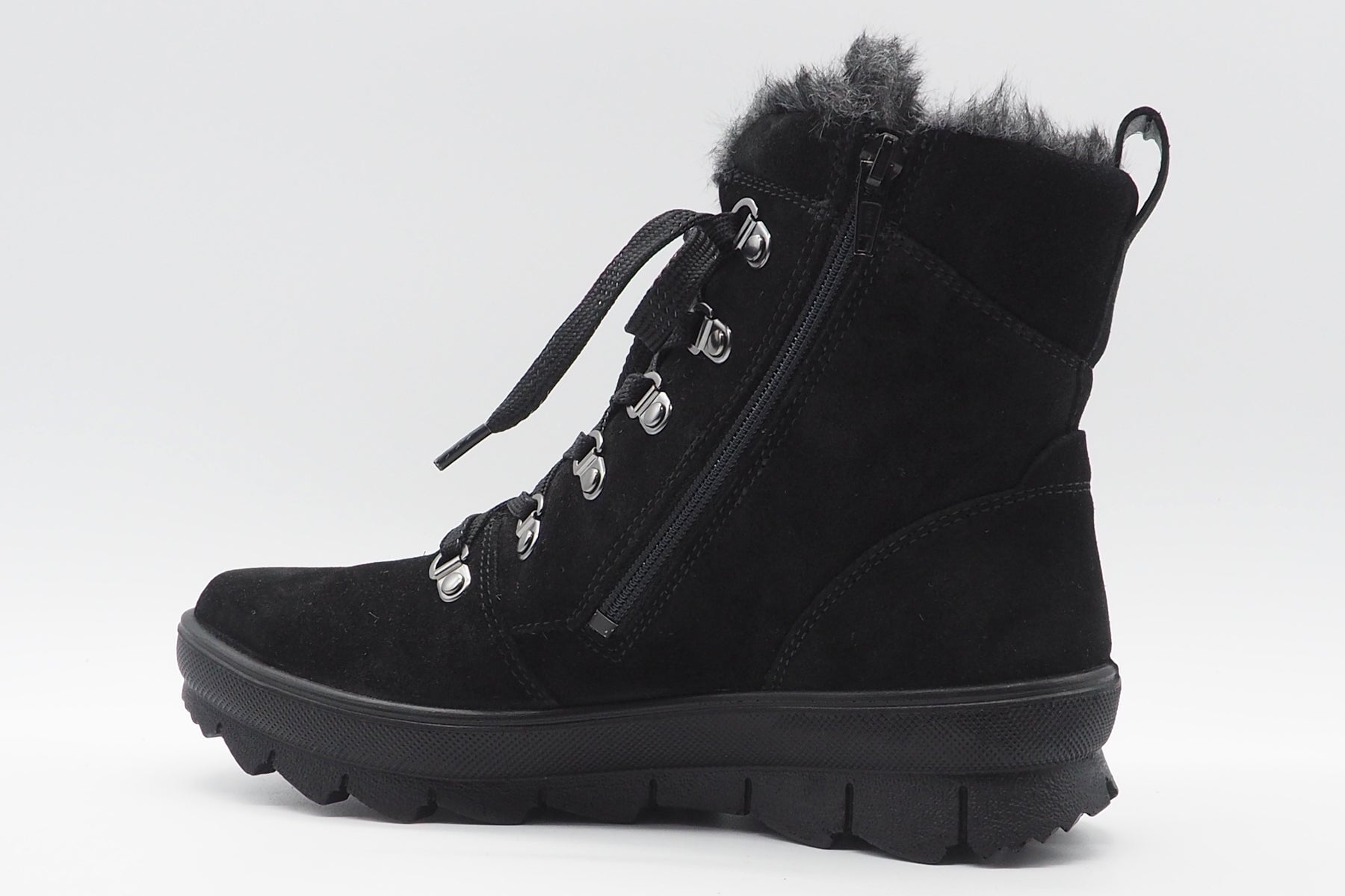 Wasserdichter Damen Schnürboot aus Velours in Schwarz mit Flauschfutter - Gore tex Damen Schnürboots Legero