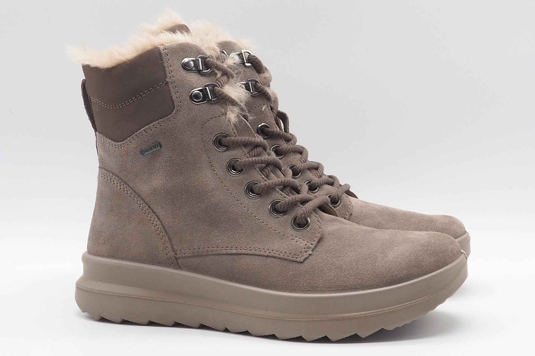 Wasserdichter Damen Schnürboot aus Velours in Tope mit Flauschfutter - Gore tex Damen Schnürboots Legero