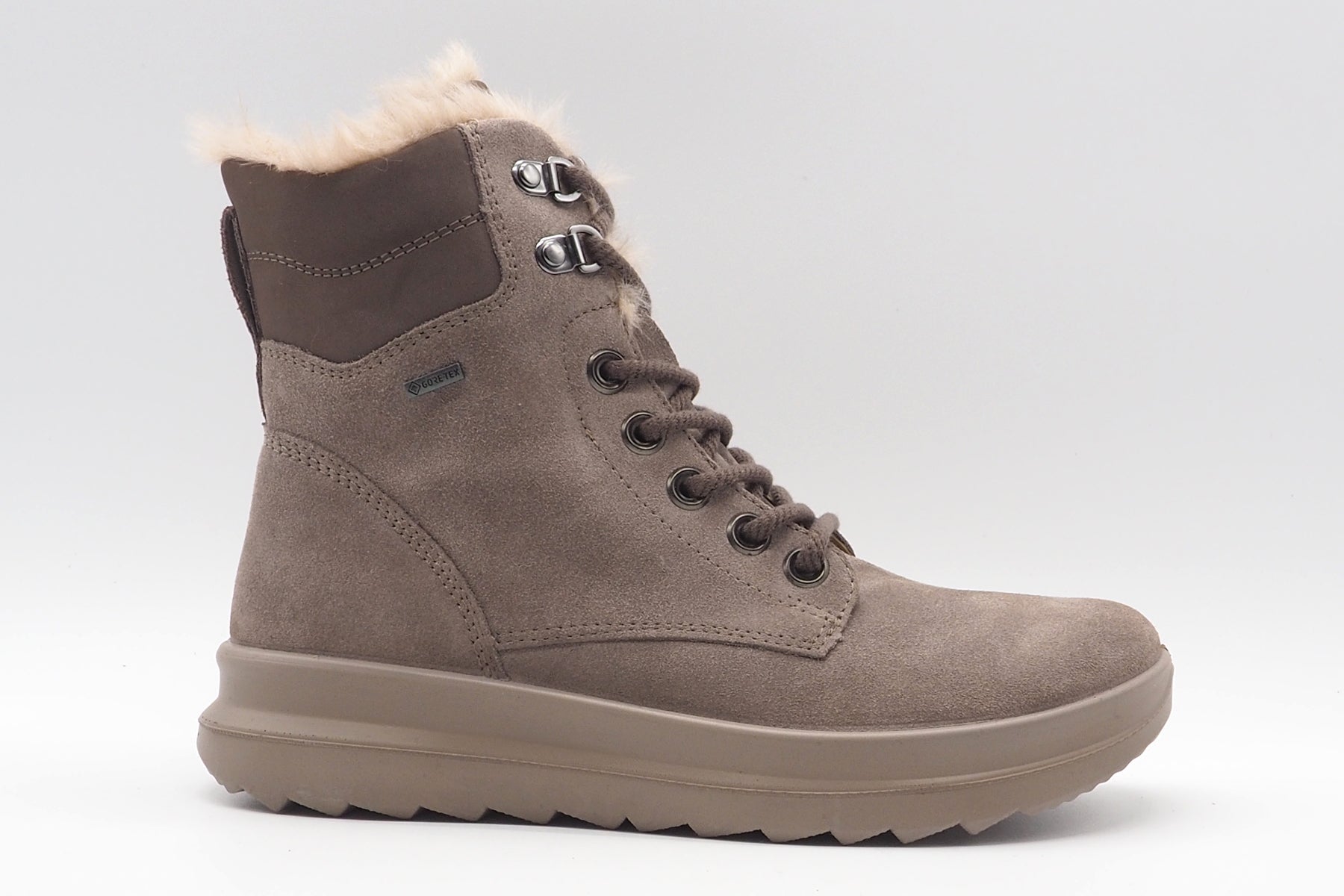 Wasserdichter Damen Schnürboot aus Velours in Tope mit Flauschfutter - Gore tex Damen Schnürboots Legero