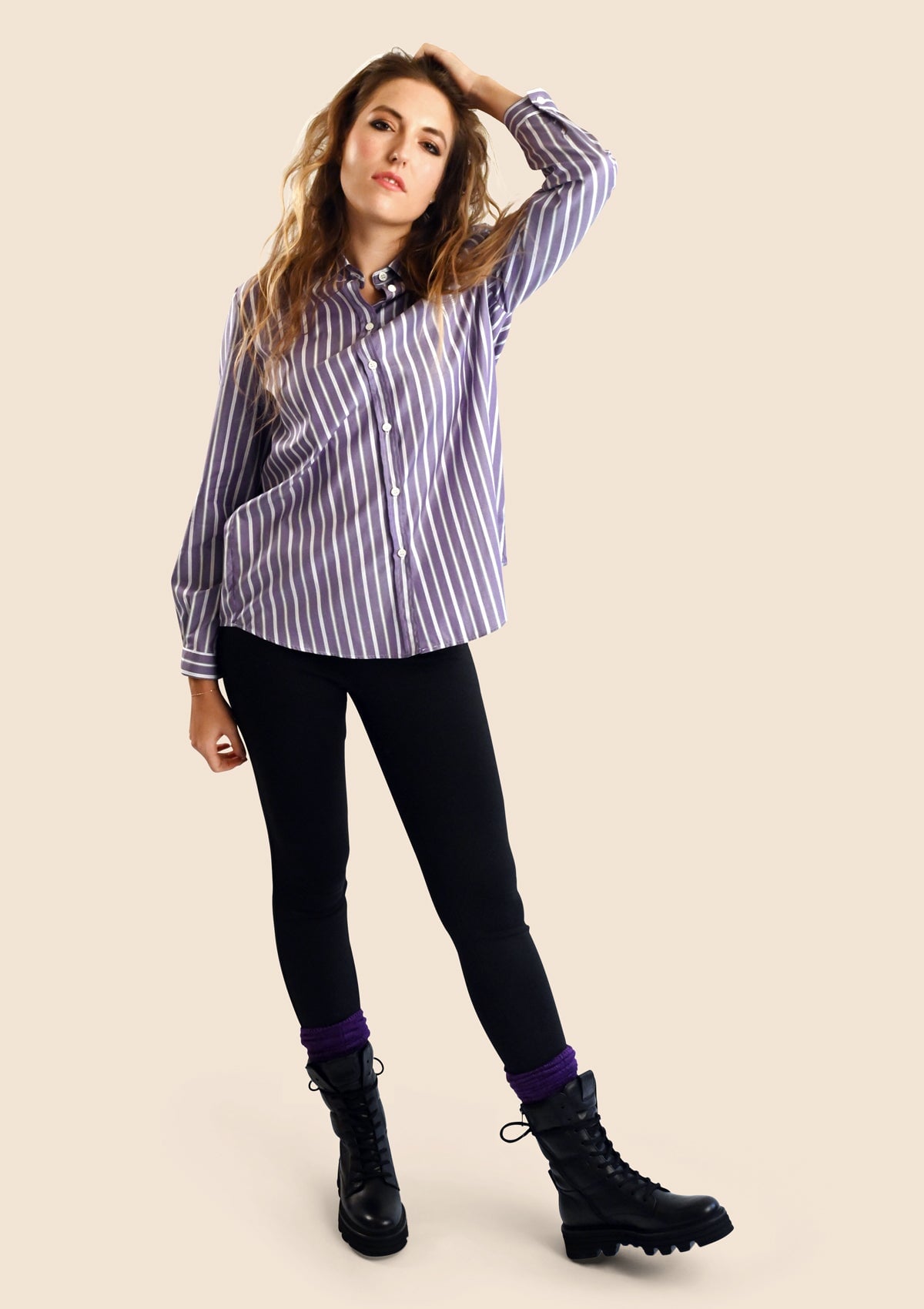 Bluse aus Baumwolle in Lila & Weiß gestreift Bluse Aglini